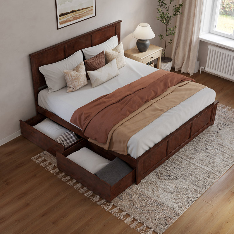 Madison Solid Wood Platform Bed with Matching Footboard & Storage Drawers , King, Walnut