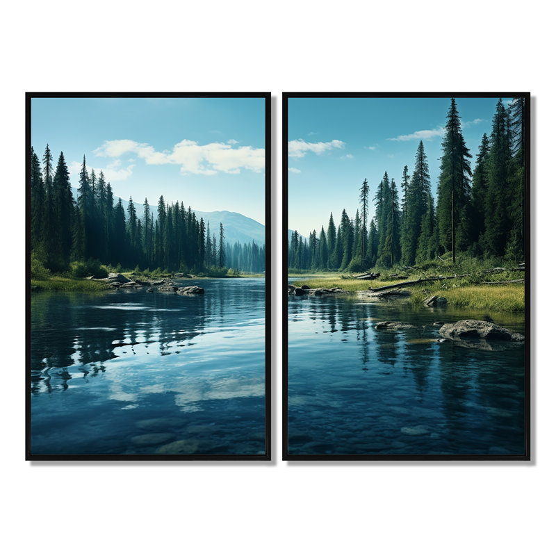 «Green River Waters Reflection II - Large Lake», impressions sur toile, Black, 36" H x 48" W, Impression encadrée flottante