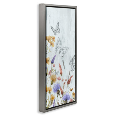 "Butterfly Outline & Florals", art mural encadré flottant par Alex Black