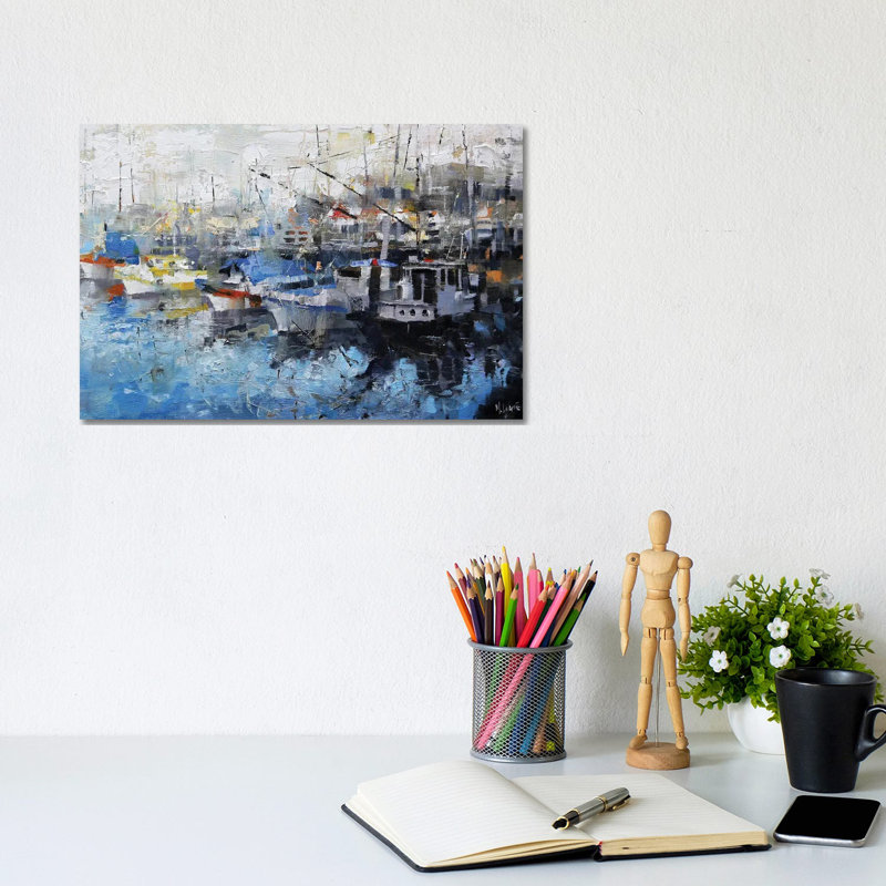 San Francisco Wharf par Mark Lague - peinture sur toile tendue, H 8 po x l 12 po x P 0,75 po