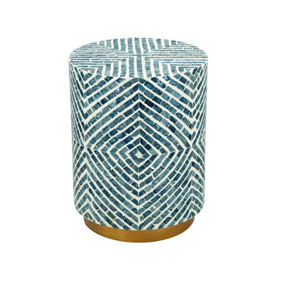 Tabouret décoratif haut 18 pouces avec finition bleue et blanche, base dorée, table de chevet dans le salon 14 x 14 x 18 po, tabouret décoratif, base pour sièges supplémentaires