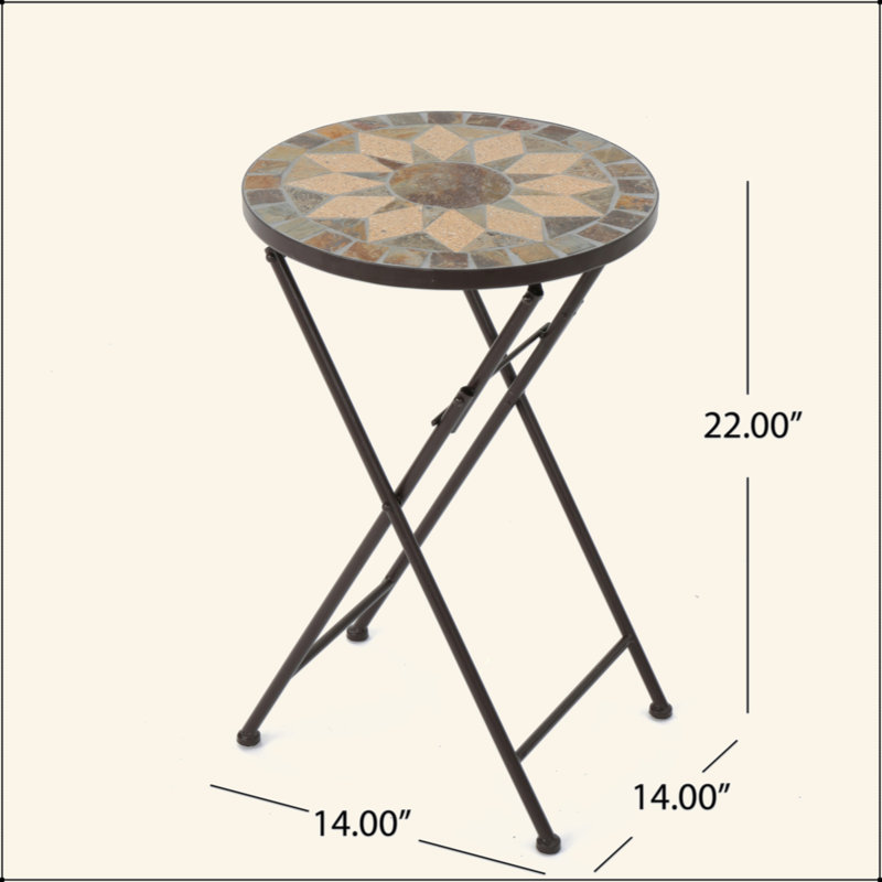 Charmante table d'appoint pliable avec mosaïque de pierre exquise pour les espaces extérieurs