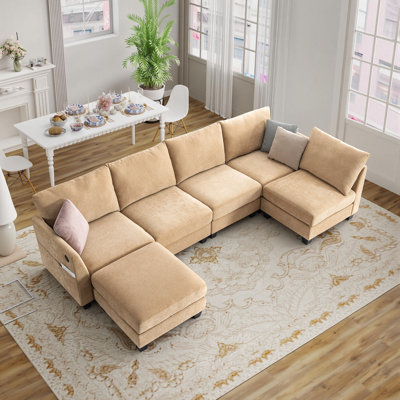 Canapé modulaire en forme de U de 124 pouces de large avec repose-pieds et ports USB