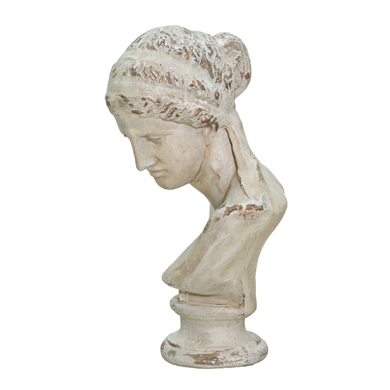 Classic Magnesium Bust Statue with Distressed White Finish