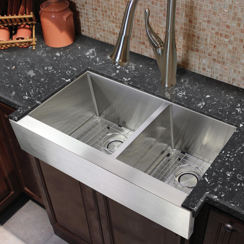 Diamond 35.88'' L Double Bowl Stainless Steel Kitchen Sink