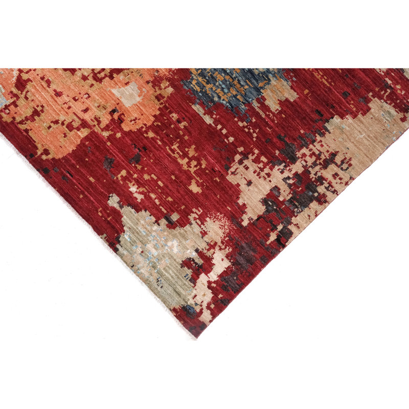 Tapis ivoire et rouge noué à la main de haute qualité