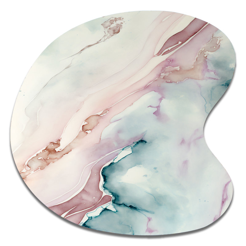 Sudden Solitude in Elevated Blush V - Abstract Liquid Ink Drop Shape Assymterical Metal Wall Art, H 27 po x l 27 po