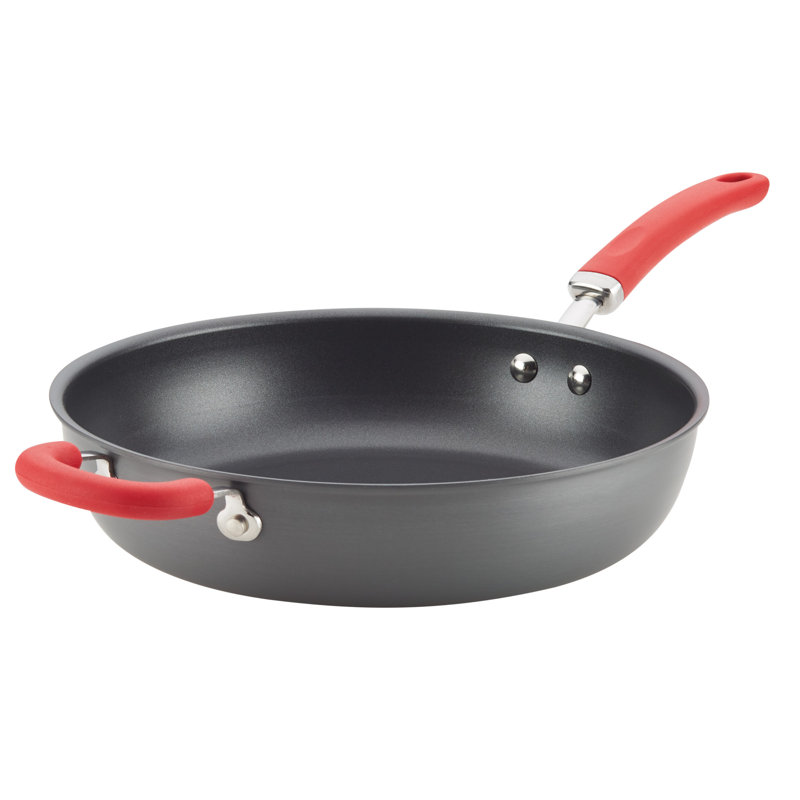 Rachael Ray Create Delicious Hard Anodized Nonstick Induction Deep Frying Pan / Skillet, Gray/Red