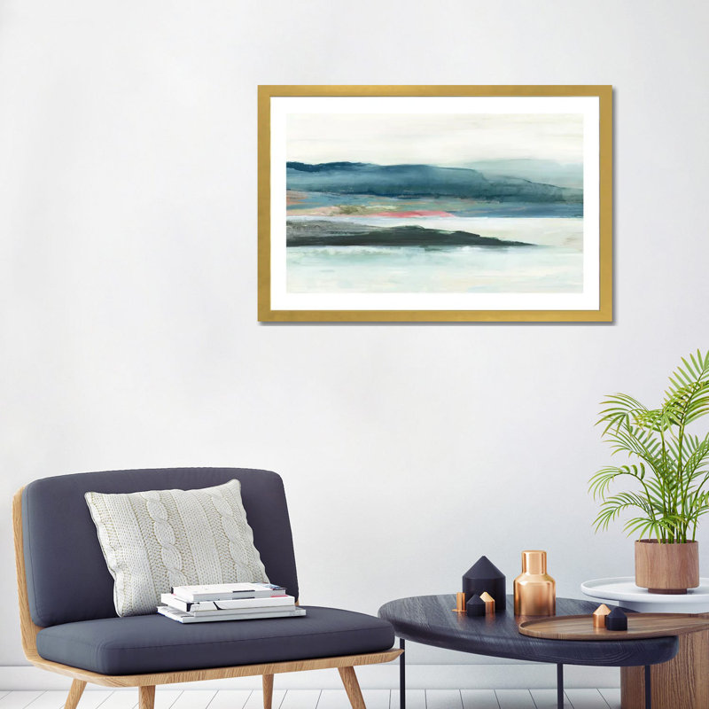 " Peaceful Mind I " by Allison Pearce, 24" H x 32" W x 1" D, White, Gold Framed Paper