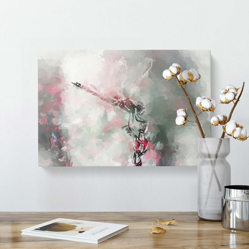 Perched Dragonfly In Abstract - Wrapped Canvas, 60cm H x 91cm W x 3cm D