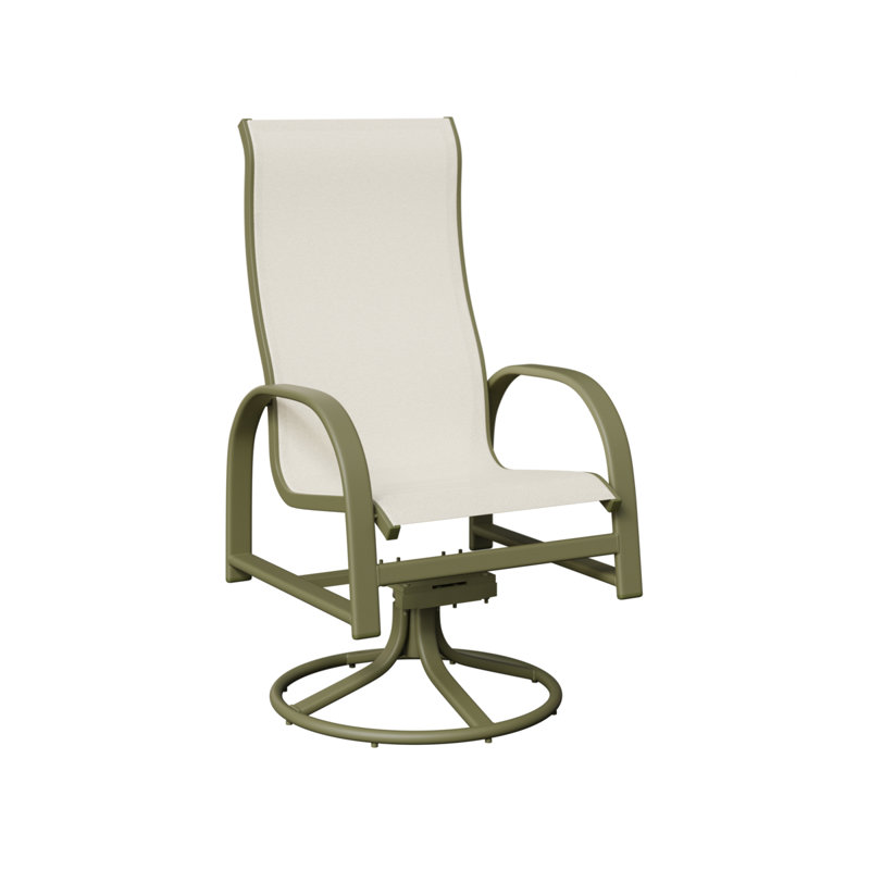 Chaise berçante pivotante à haut dossier avec tissu Sling de Berlin Gardens, Blanc, Aluminium vert sauge