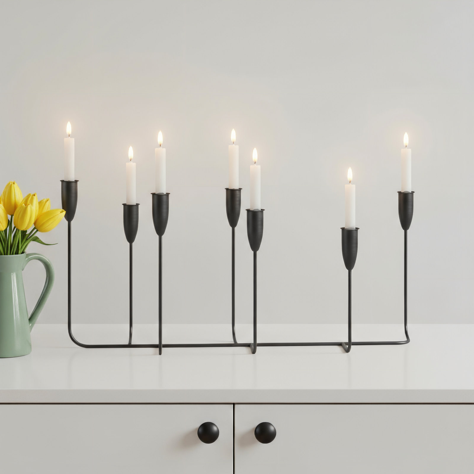 Galya Metal Candelabra, Black, 9.65" H 21.2" W x 8.05" D