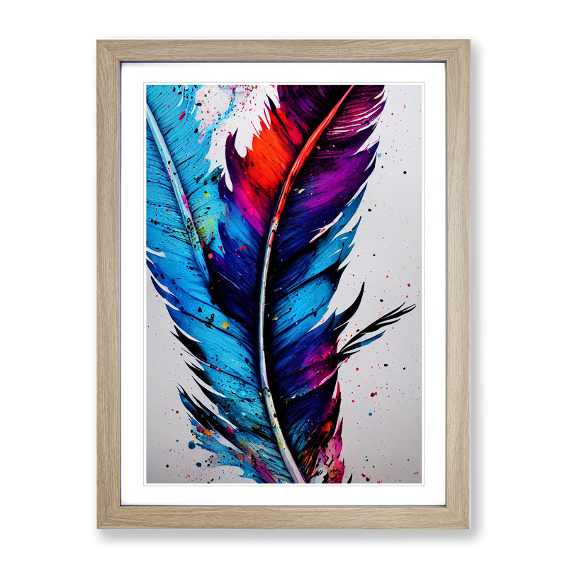 Feathers Splashed No.5 - Framed Print, 34cm H x 25cm W x 2cm D, Oak