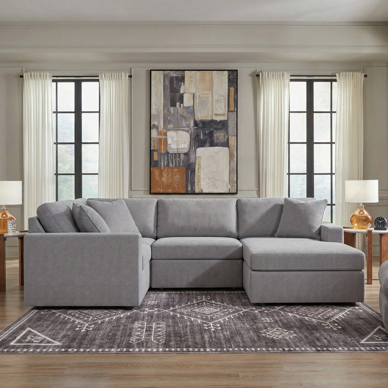 Canapé modulaire 4 pièces avec méridienne Depew, Orienté à gauche (vu de face), Polyester gris