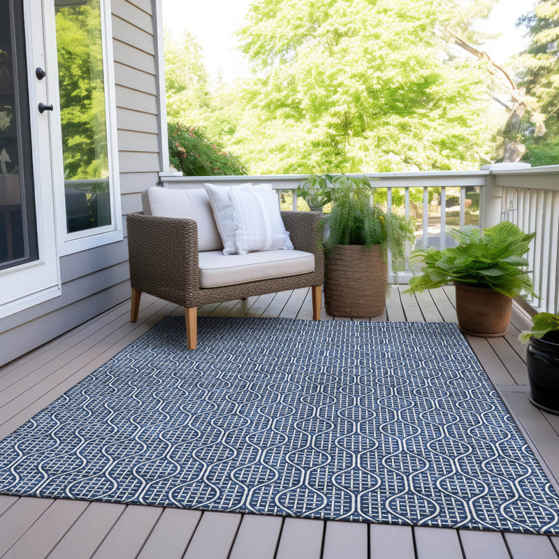 Machine Washable Indoor/Outdoor Chantille ACN926 GeometricRug, 9' x 12', Navy