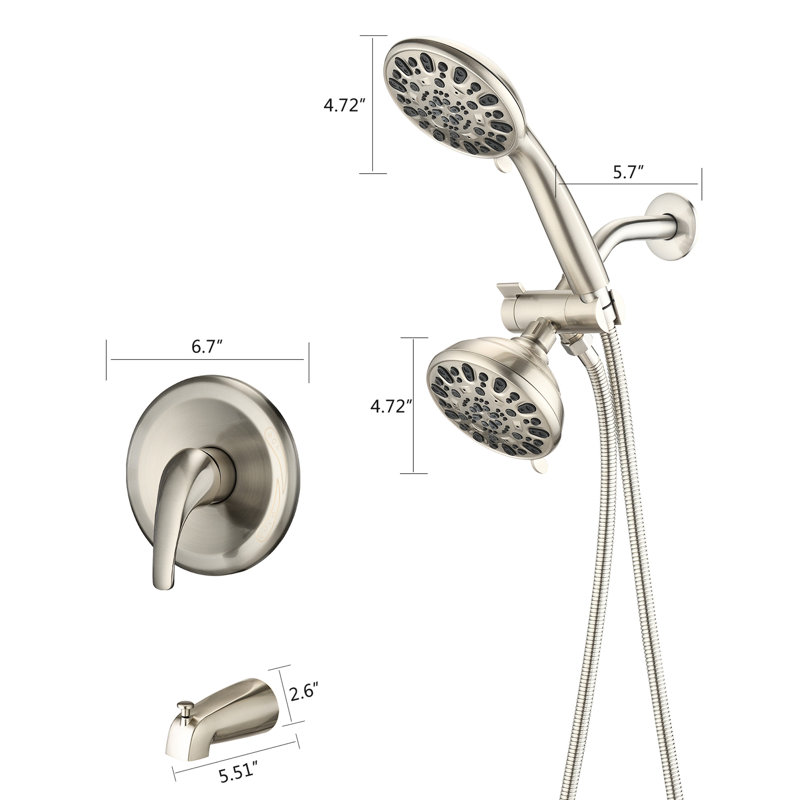 Tub Spout Shower System - 2 In 1 Valve. 7 Spray Modes For A Relaxing Shower. Brushed Nickel High Faucet With Comfortable Time.