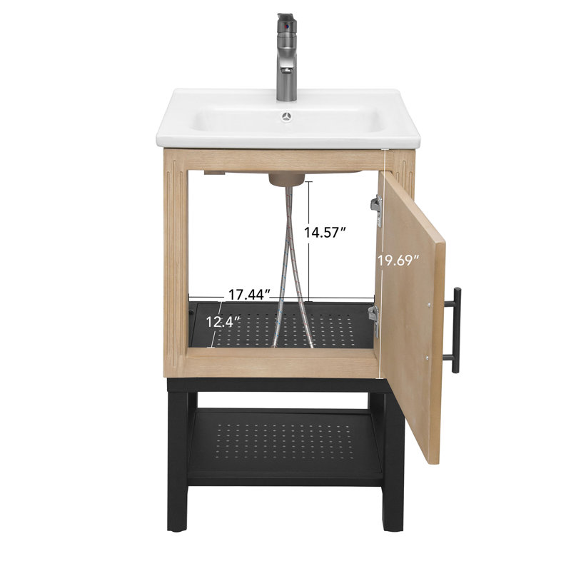 Small 20" Bathroom Vanity, Seamless White Ceramic Sink, Matte Aluminum Faucet, High - Quality Metal Base, Stability 20 Inch Basin, Smooth Oxidized Frame, Efficient Storage
