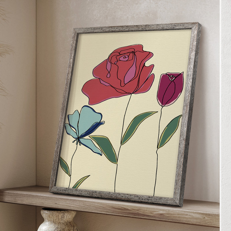 «Colored Floral I», reproduction encadrée - bois massif 45801, H 11 po x l 9 po