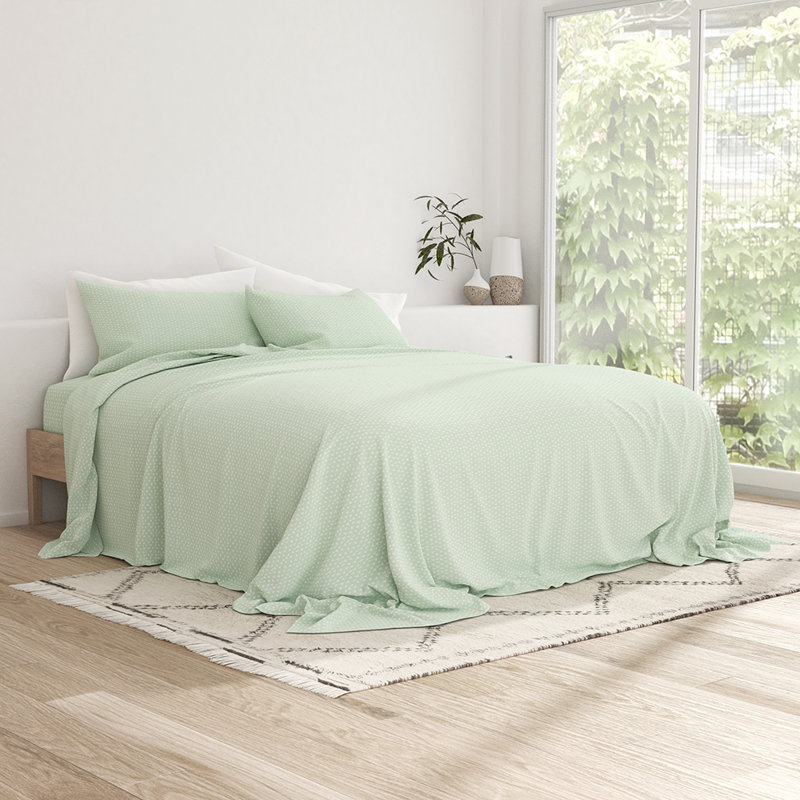 Sheet Set Solid Microfiber Ultra Soft Bedding, Queen Sheet Set with 2 Pillowcases, Jade Geometric