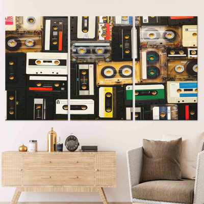Art rétro sur toile de cassettes: décoration murale imprimée nostalgique, toile tendue 3P