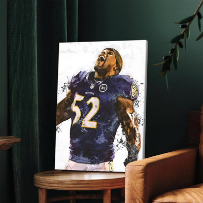 1PC Wall Arts Posters Framed,  NFL Ravens Ray Lewis #52 Watercolor Style Canvas Wall Art Decorative Painting for Sports Fans Living Room Bedroom Office Home Decor High Quality Print