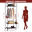 Portant à vêtements roulant 3 en 1 ultra-résistant, organisateur de placard portatif avec structure en acier au carbone - Roues verrouillables - Barre de suspension + Étagère supérieure pour sacs + Étagères de rangement à 2 niveaux, Noir