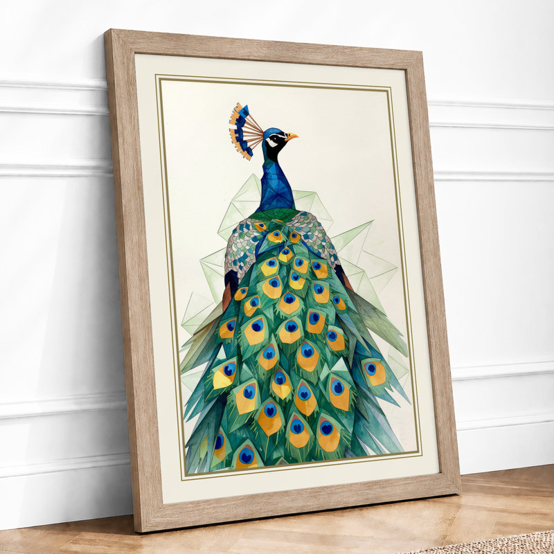 Elegant Peacock Art Deco - Framed Print, A1 - 84.1 x 59.4 cm, Oak