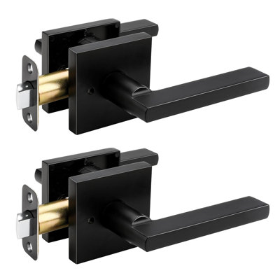 Matte Black Interior Door Levers, Zinc Alloy Heavy Duty Privacy Door Levers for Bedroom, Contemporary Bathroom Interior Door Levers Bulk (2 Pack)