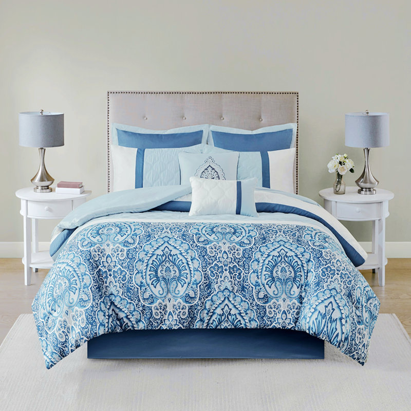 Polyester Comforter, King Comforter + 4 Pillowcases, Blue Abstract