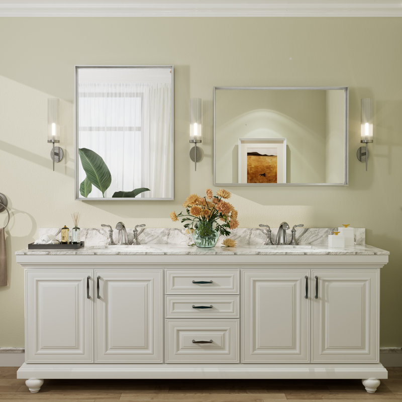 Aevar Tempered Glass and Aluminum Alloy Framed French Cleat Mounted Wall Mirror with 5-Year Warranty, 30" x 22"