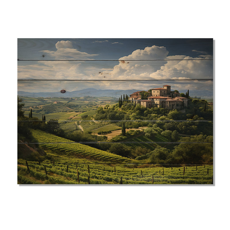 Impression de tranquillité toscane Italie sur bois naturel, H 30 po x l 40 po x P 0,78 po