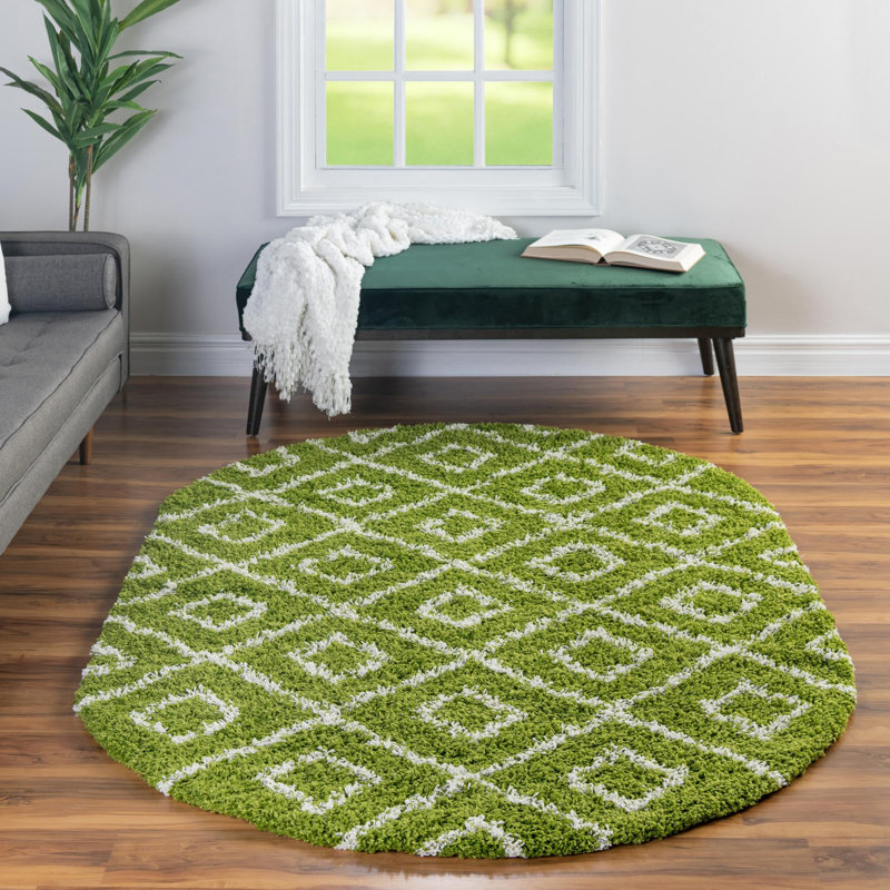 Tapis vert à poils longs treillis Rugs.com Ruth, Ovale 5 pi 3 po x 8 pi