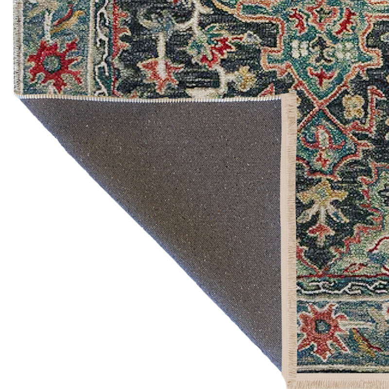 Tapis décoratif multicolore à motif frangé et à motif traditionnel, Rectangle 4 pi 7,12 po x 6 pi 6,74 po