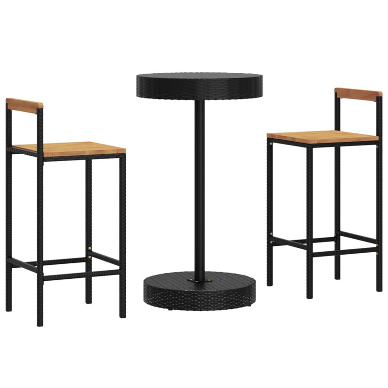 Daniale Bar Set with Stools, Black