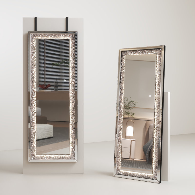 Full Length Mirror with Lights and Crystal Crush Diamond Over The Door,Wall mirror with 3-Year Warranty