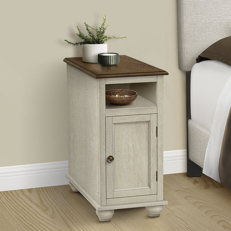 Table d'appoint, table de bout, table d'appoint, chambre à coucher, table de chevet, étroite, lampe, rangement, placage blanc antique