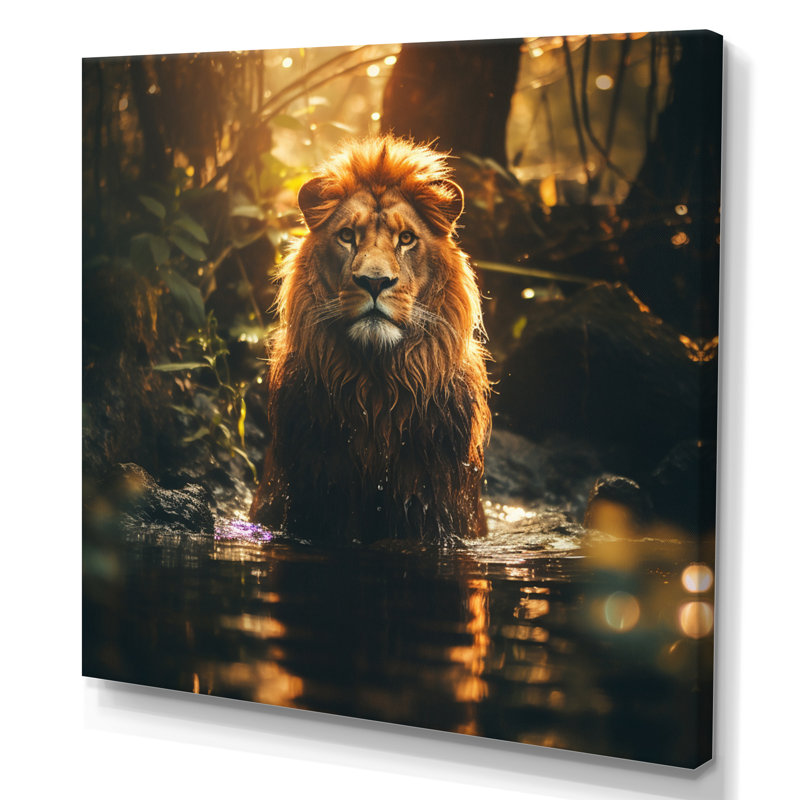 Double exposition lion dans la jungle I - impression, H 30 po x l 30 po x P 1 po, Toile tendue
