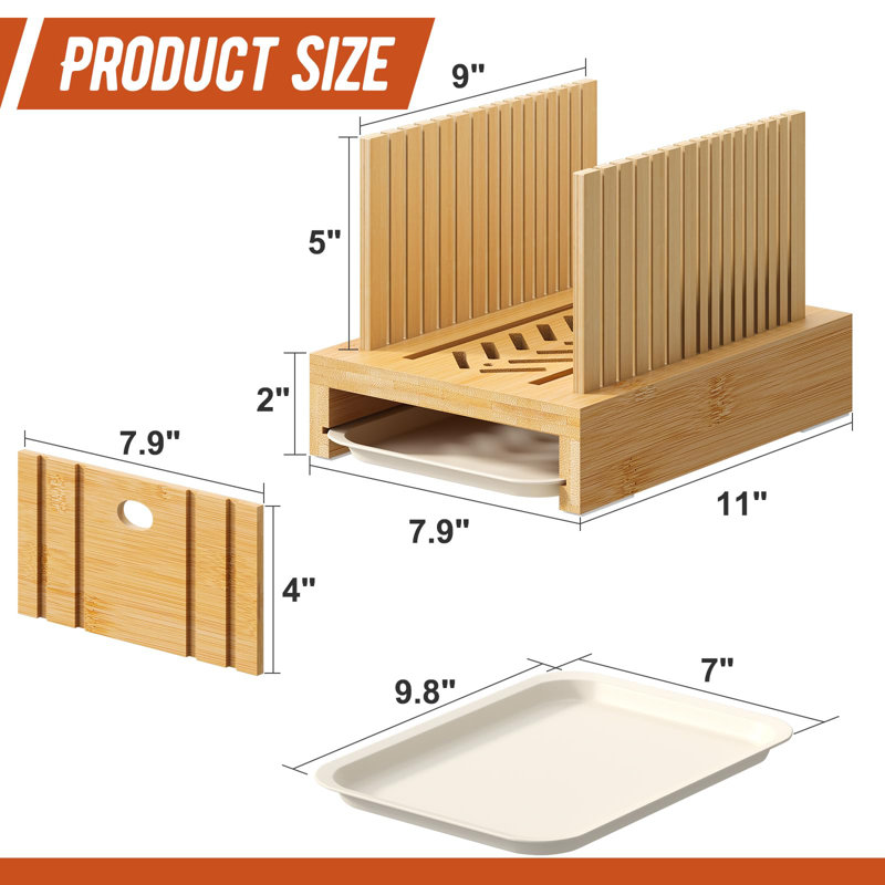 Bread Slicer For Homemade Bread,Bamboo Bread Slicer With Tray,Adjustable Bread Cutting Guide,Compact Board For Homemade Bread,Cakes, Bagels