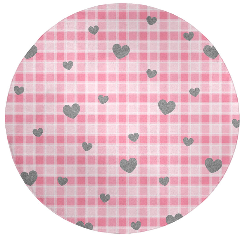 Tapis gris/fait main zone rose, Rond 5 pi