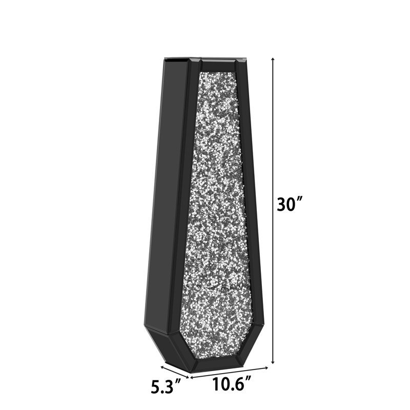 DeGrailly Modern Handmade Mirrored Glass Floor Vase, Black, 30" H x 10.63" W x 5.33" D