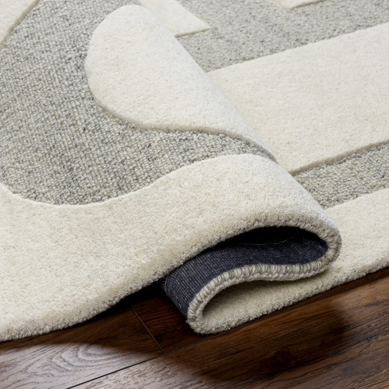 Gray and Off-White Hand Tufted Wool Geometric Rug 2' x 3'