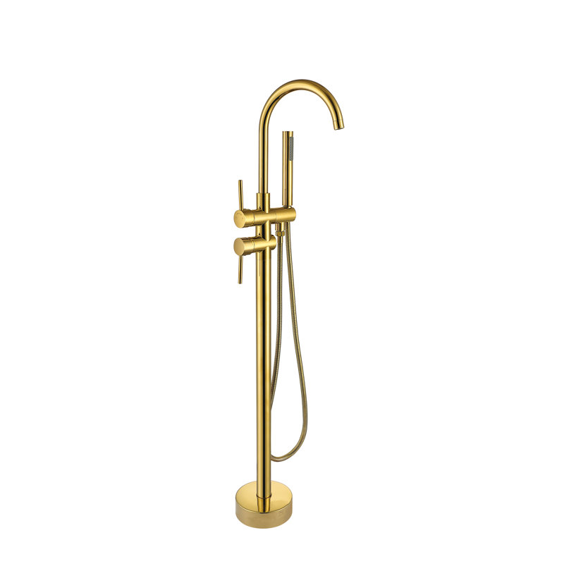 2 Handle Floor Freestanding Tub Filler with Diverter, Titanium Golded