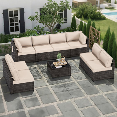 8-Person All-Weather Wicker Modular Patio Conversation Set with Thick Supportive Cushions