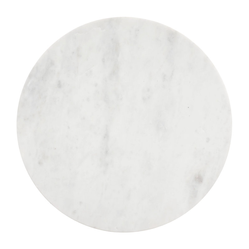 Round Black Wood Drum Base Marble Top End Table