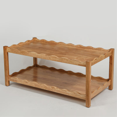 Modern 2 Tier Coffee Table for Living Room Furniture, Rectangular Center Table with Open Storage Shelf, Solid Rubberwood Legs, Stable and, Easy Assembly