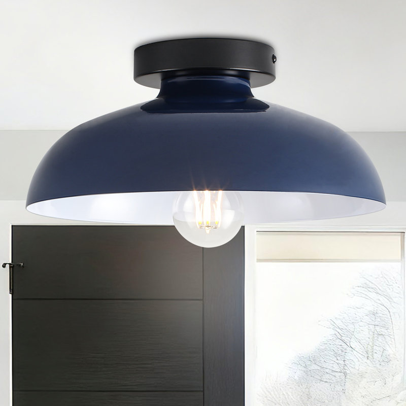 1 - Light  Dome Semi - Flush Mount Light, Navy Blue