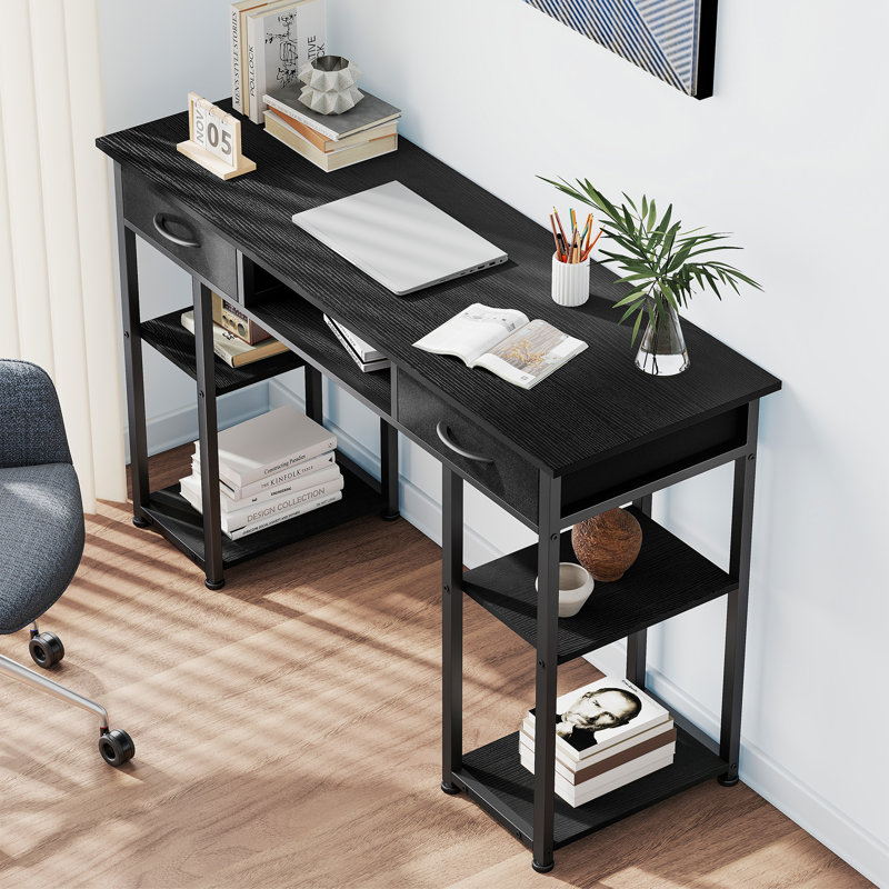 Bureau d'ordinateur 48 pouces avec tiroir de rangement et tablettes en tissu, Noir