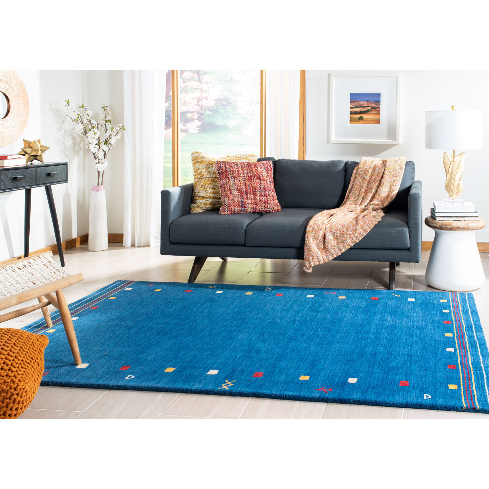 Danette Blue Southwestern Hand-Loomed Wool Rug, Rectangle 10' x 14'