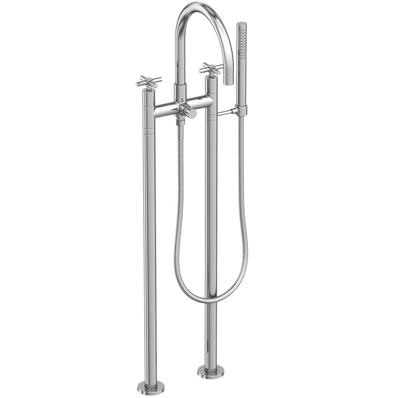 Exposed Tub & Hand Shower Set W/Risers, Polished Chrome