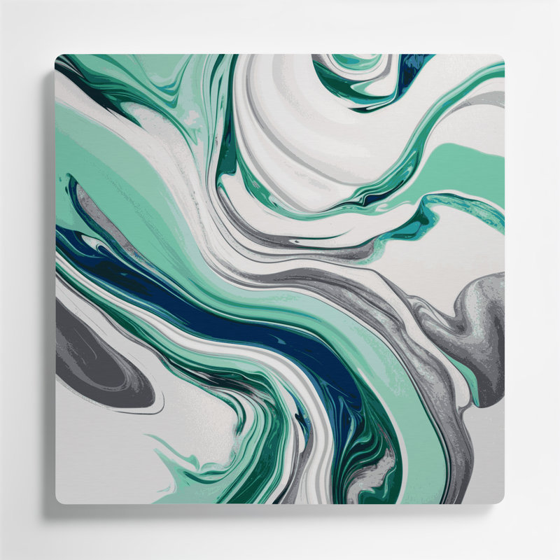 Abstrait art fluide vert 63, art mural en métal, H 12 po x l 12 po